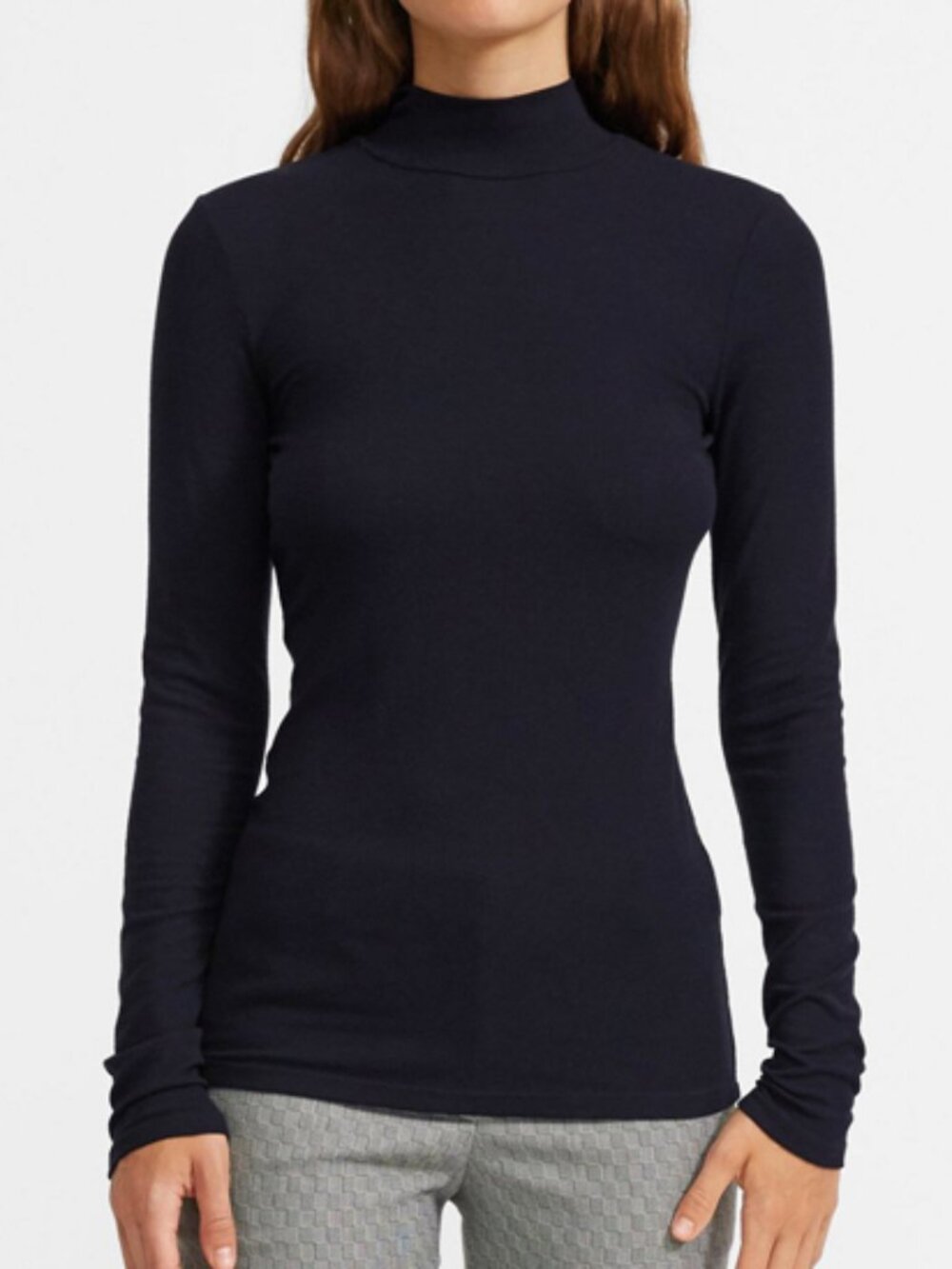 NWT $150 THEORY DEEP NAVY Mockneck TOP in Ribbed Viscose